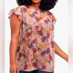TORRID CRINKLE CHIFFON FLUTTER SLEEVE FLORAL‎ BLOUSE SIZE 2